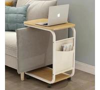Shally Dogan Tavolino Ausiliario per Divano e Letto con Ruote Girevoli, Tavolo da Caffè e Appoggio, Supporto Carrello con Borsa Portaoggetti, Ideale per Soggiorno, Camera da Letto, Cameretta (Quercia)