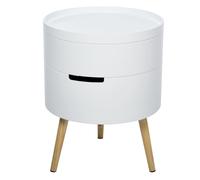 Tavolino Basso Ø38x48,3 cm con Apertura a Rotazione e Vassoio Rimovibile Bianco