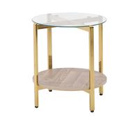 Tavolino basso con piano in vetro legno chiaro e oro LOVELL