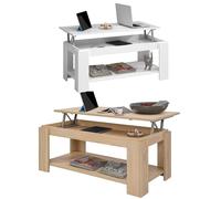 Tavolino Basso da Caffè 2 Ripiani con Piano Elevabile Legno