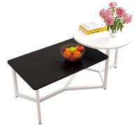 Shally Dogan Tavolino Basso da Caffè per Sala da Pranzo con 2 Ripiani, Tavolo Design Luxury, Premium, Elegante, Piano Tondo e Rettangolare, Ideale per Salotto. Soggiorno e Ufficio (Bianco)