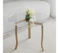 Tavolino Berlin, tavolo rotondo da 75 cm con piano in vetro temperato da 4 mm e gambe in legno curvate, design moderno perfetto per soggiorno o camera da letto, elegante, stabile, resistente e