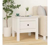 Tavolino bianco 40 x 40 x 39 cm legno di pino massiccio, piccolo comodino con cassetto per camera da letto, soggiorno, scrivania per telefono versatile, tavolino stabile per piccoli spazi