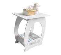 Tavolino bianco per soggiorno - Tavolino per divano piccolo | Tavolino rotondo | Tavolino con cestino portaoggetti | Comodino in legno per camera da letto per bambini