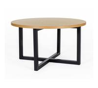 Tavolino Camden con stampa a spina di pesce rotonda in legno ingegnerizzato e massiccio, dimensioni 80 x 80 x h45 cm, peso 13 Kg, finitura rovere, nero rovere