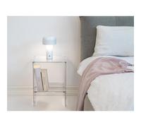Tavolino, Comodino, 2 piani in plexiglass CONTIGO, Dimensioni 32x29xh 45 cm , Elegante forma geometrica, colore trasparente trasparente