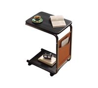 Tavolino compatto a forma di C a 2 ripiani per divano con ruote, mobili mobili per soggiorno e camera da letto, design salvaspazio versatile e pratico