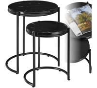 TecTake® Set di 2 tavolini salotto in marmo, base in metallo, tavolino da caffè, tavolo basso rotondo, tavolino basso in marmo moderno per salotto, soggiorno,metallo, tavolo da balcone - Nero/Nero