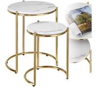 TecTake® tavolino salotto in marmo, base in metallo, tavolino da caffè, tavolo basso rotondo, tavolino basso in marmo moderno per salotto, soggiorno,metallo, design, tavolo da balcone - Bianco/Oro
