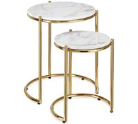 TecTake® Set di 2 tavolini salotto in marmo, base in metallo, tavolino da caffè, tavolo basso rotondo, tavolino basso in marmo moderno per salotto, soggiorno,metallo, tavolo da balcone - Bianco/Oro