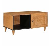Tavolino con porta marrone chiaro, 80 x 50 x 40 cm, in legno di mango massiccio, design rustico con spazio di archiviazione, tavolo rettangolare da soggiorno per casa, costruzione durevole