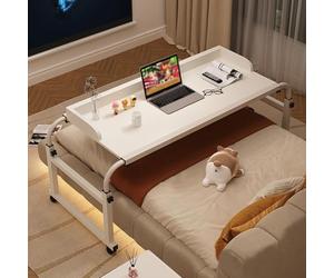 Tavolino Con Rotelle,tavolino Letto Con 4 Ruote Comodino Letto Regolabile E Portatile Altezza Regolabile Tavolo Caffè Carrello Scrivania Laptop Tavolino Da Lavoro(Color:Bianco+)