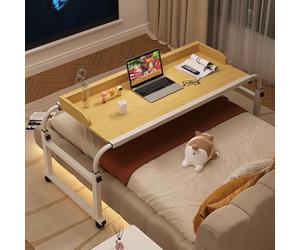 Tavolino Con Rotelle,tavolino Letto Con 4 Ruote Comodino Letto Regolabile E Portatile Altezza Regolabile Tavolo Caffè Carrello Scrivania Laptop Tavolino Da Lavoro(Color:Legno+)