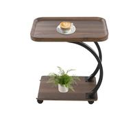 Tavolino con ruote richiudibili a 360°, tavolino piccolo a forma di C, tavolino da caffè a 2 ripiani, per soggiorno, camera da letto, bar, bar, caffè, 52 x 34 x 60 cm (colore noce)