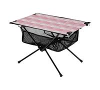 Tavolino con vassoio olio su tela, motivo a scacchi, color pesca e bianco, piccolo tavolino portatile con borsa per il trasporto, per barbecue, feste, campeggio