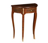 Biscottini Tavolino Consolle in legno impiallacciato noce arricchito con particolari intarsi fatti a mano e decori in bronzo