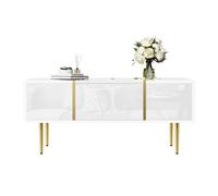Tavolino contemporaneo con superficie liscia e pratici scomparti, combinazione di corpo in MDF e dettagli dorati stabili, punto centrale elegante per un design moderno (bianco)