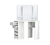 Tavolino cosmetico ad angolo trucco toilette make-up specchio bianco 5 cassetti