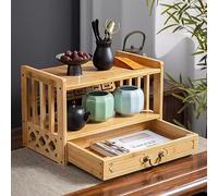 Tavolino da altare a 2 ripiani con cassetti, tavolino in bambù per meditazione, preghiera, decorazione per la casa zen, tavolino spirituale per tè, culto e divinazione (naturale, 2 strati, 52 cm)