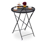 Relaxdays Tavolino da Balcone Pieghevole, Tavolo Rotondo con Foro per Ombrellone, in Acciaio, HxD: 71,5x60,5 cm, Nero