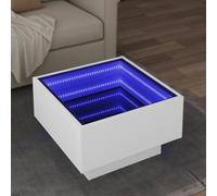 Tavolino da caffè a LED bianco, 50 x 50 x 30 cm, materiale in legno, specchio infinito, illuminazione RGB, tavolino versatile per soggiorno, design moderno