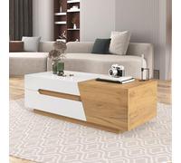 Tavolino da caffè allungabile bianco, effetto legno, con cassetti e pratico meccanismo scorrevole, spazioso tavolino da caffè con spazio integrato, moderno tavolino per soggiorno, 120 x 50 x 37,5 cm