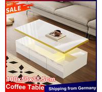 Tavolino da caffè Anajqaqia 100x50x38,5 cm, con cassetti e luce a LED, tavolino da divano moderno lucido con due ripiani portaoggetti, bianco