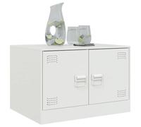 Tavolino da caffè bianco con vano portaoggetti - Acciaio laminato a freddo 67 x 50 x 44 cm - Moderno tavolino con 2 ante e maniglie per soggiorno, portata fino a 75 kg, facile da pulire, tavoli e