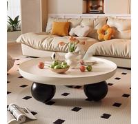 Tavolino da caffè circolare, 74,9 x 75,9 x 29 cm, gambe a sfera, color crema, adattabile a una vasta gamma di stili decorativi, tavolino da caffè moderno, stabile carico (bianco nero)