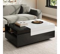 Tavolino da caffè con design cucito in bianco e nero, 100 x 50 x 38 cm, lucido, tavolo da soggiorno con 1 cassetto, tavolino con pannello scorrevole, grande spazio