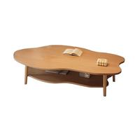 Tavolino da caffè con ripiani portaoggetti, moderno e irregolare, a 2 ripiani, in legno, con 4 gambe, bordi arrotondati, per casa, soggiorno, camera da letto, facile da montare