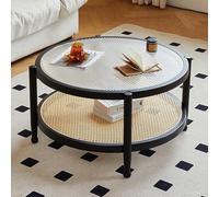 Tavolino da caffè con ripiano portaoggetti, rattan e vetro, stile moderno, facile da montare, ideale per soggiorno