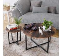 Tavolino da caffè da 2 pezzi Tavolino vintage Gambe in legno e metallo per tavolo centrale da soggiorno 80 cm, 42 cm