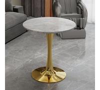 Tavolino da caffè dorato da 70 cm, con piano rotondo in marmo, moderno stile Mid-Century, ideale per 2-4 persone, perfetto come tavolino da caffè o sala da pranzo, superficie venata grigio chiaro