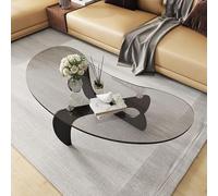 Tavolino Da Caffè Geometrico Creativo, Con Base Triangolare In Legno Massello, Desktop Moderno In Vetro Temperato A Forma Curva, Tavolo Centrale Da Divano For Piccoli Spazi, Nero+trasparente,120 * 60