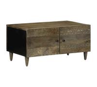 Tavolino da caffè grigio chiaro, 80 x 50 x 40 cm, legno massello mango, con spazio di archiviazione, per soggiorno, tavolino moderno e robusto