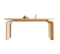 Tavolino da caffè in ardesia color crema nordico, moderno, rettangolare, con gambe a elefante, finitura bianca cenere, elegante tavolo da tè per casa e ufficio (M: 160 x 80 x 75 cm)