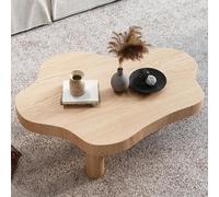 Tavolino da caffè in legno massiccio con 3 gambe, tavolino moderno rotondo e spesso per il soggiorno e la camera da letto(Natural,43x31x16inch/110x80x40cm)