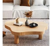 Tavolino da caffè in legno massiccio, design irregolare a nuvola, tavolino da tè da interno con 3 gambe, tavolino da salotto con finitura noce