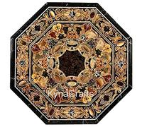 Tavolino da caffè in marmo ottagonale con intarsio artistico antico, 76 x 76 cm, in marmo nero, per aggiungere un look reale e antico al tuo stile di vita