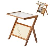 Tavolino da caffè in rattan a forma di Z con piano in vetro temperato, gambe in bambù naturale chic per soggiorno, camera da letto e piccoli spazi, mobile moderno, elegante e versatile