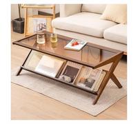 Tavolino da caffè in rattan con ripiano portaoggetti per soggiorno e camera da letto, tavolino in bambù per tè e decorazione per la casa (marrone)