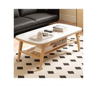 Tavolino da caffè in rovere massiccio con piano in pietra bianca, tavolino da tè rettangolare moderno con ripiano portaoggetti per soggiorno, elegante tavolo centrale in legno per la decorazione della
