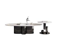 Tavolino da caffè in stile moderno, soggiorno, piccola casa, tavolino da caffè in acciaio inox in lastra di roccia, tavolini da caffè ovale per soggiorno(120x80x40cm)