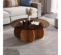 Tavolino da caffè in vetro triangolare irregolare con base in legno massello, moderno centrotavola per soggiorno, lato rotondo, rovere temperato trasparente + verde acqua