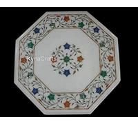 Tavolino da caffè indiano in marmo | Tavolino bianco per patio per casa e ufficio | 33 x 33 cm Pietra Dura Art Garden Center top | Centrotavola intagliato a mano da ristorante con look unico