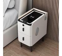 Tavolino da caffè intelligente con stazione di ricarica wireless, altoparlante Bluetooth, porta USB, luci LED (3 colori), blocco impronte digitali, beige, 25 x 40 x 50 cm