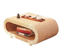 Tavolino da caffè Intrecciato in Rattan Fatto A Mano in Stile Giapponese Tavolino da Salotto, Bovindo Tavolino Basso con Spazio di Archiviazione, Nessuna Installazione Richiesta (Color : Natural Colo