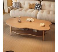 Tavolino da caffè moderno a 2 livelli a forma di nuvola di metà secolo con ripiano portaoggetti, elegante tavolo centrale in noce chiaro per soggiorno e appartamento