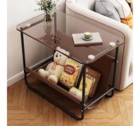 Tavolino da caffè moderno in legno con supporto contenitore, tavolini centrali con piano in vetro temperato a doppio strato, ideale for il lato del divano in soggiorno o in camera da letto, disponibil